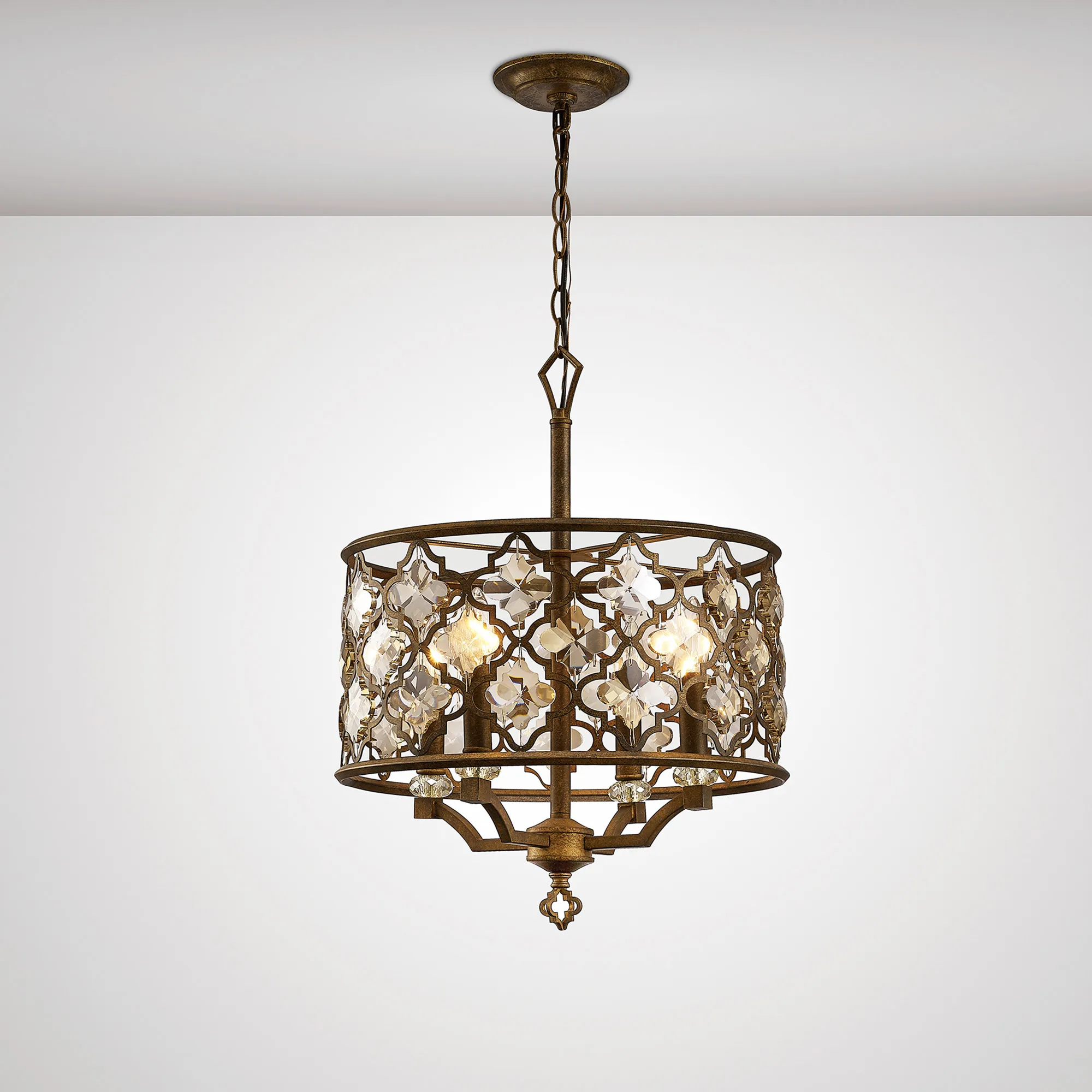 Indie Crystal Ceiling Lights Diyas Ringed & Square Crystal Fittings